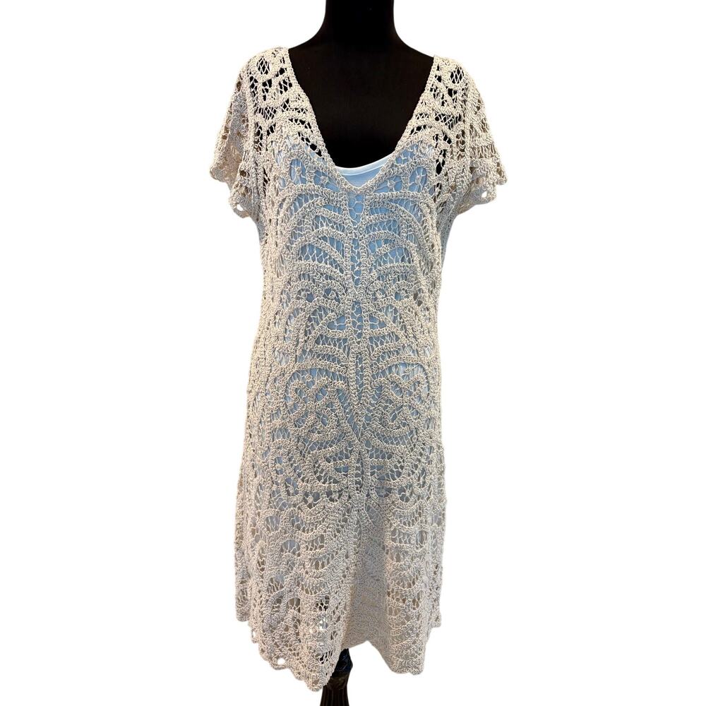 Boston Proper Ivory Crochet Dress Lot Bundle 2 Slip Dress under Stretch Sz M